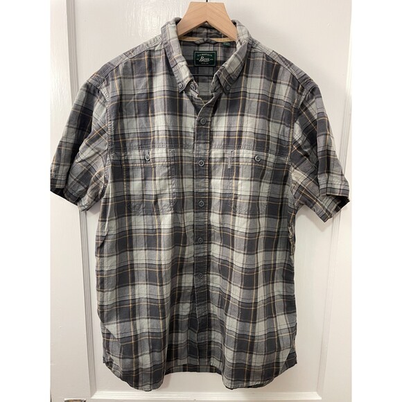 G.H. Bass & Co. Short Sleeve Plaid Button Up Shirt Greenish Gray Yellow Men's XL - Picture 1 of 8